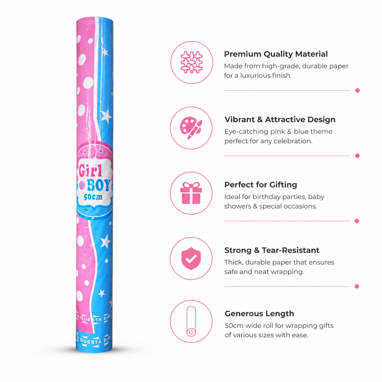 50cm Gender Reveal Confetti Cannon – Girl or Boy Party Popper