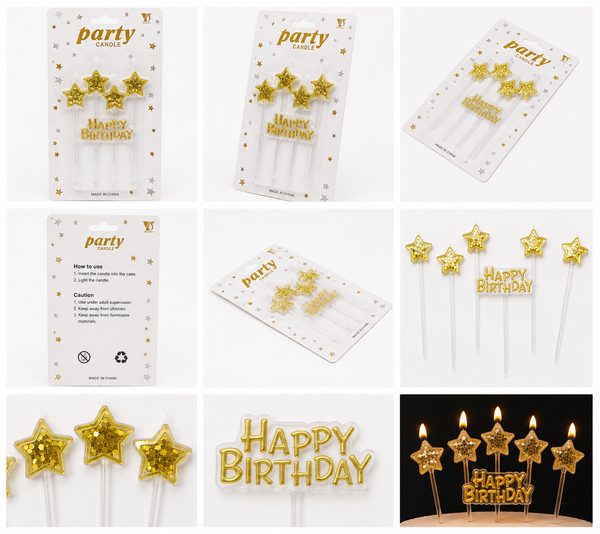 Gold Star Happy Birthday Candle Set