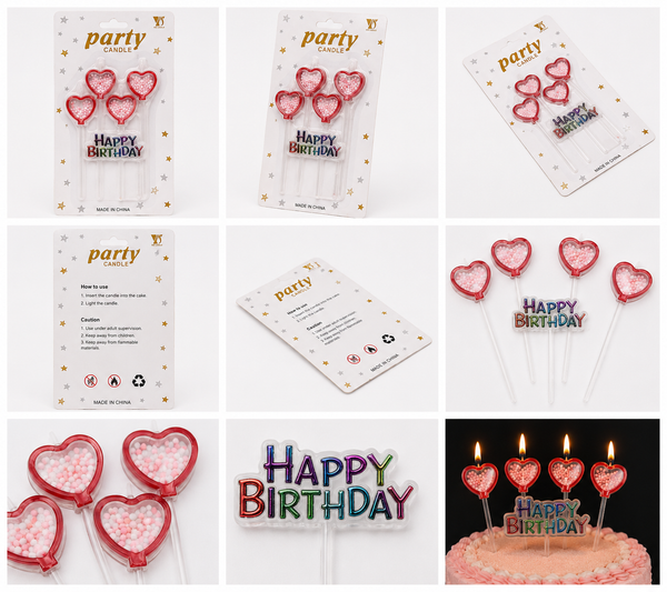 Heart Shape Happy Birthday Candle Set