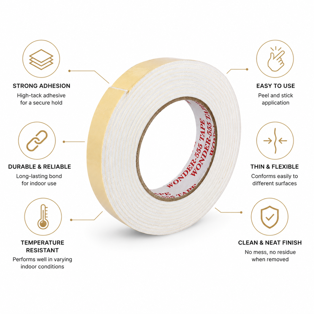 Double Sided Foam Adhesive Tape Roll – Strong Self Adhesive Mounting Tape for Party Decoration