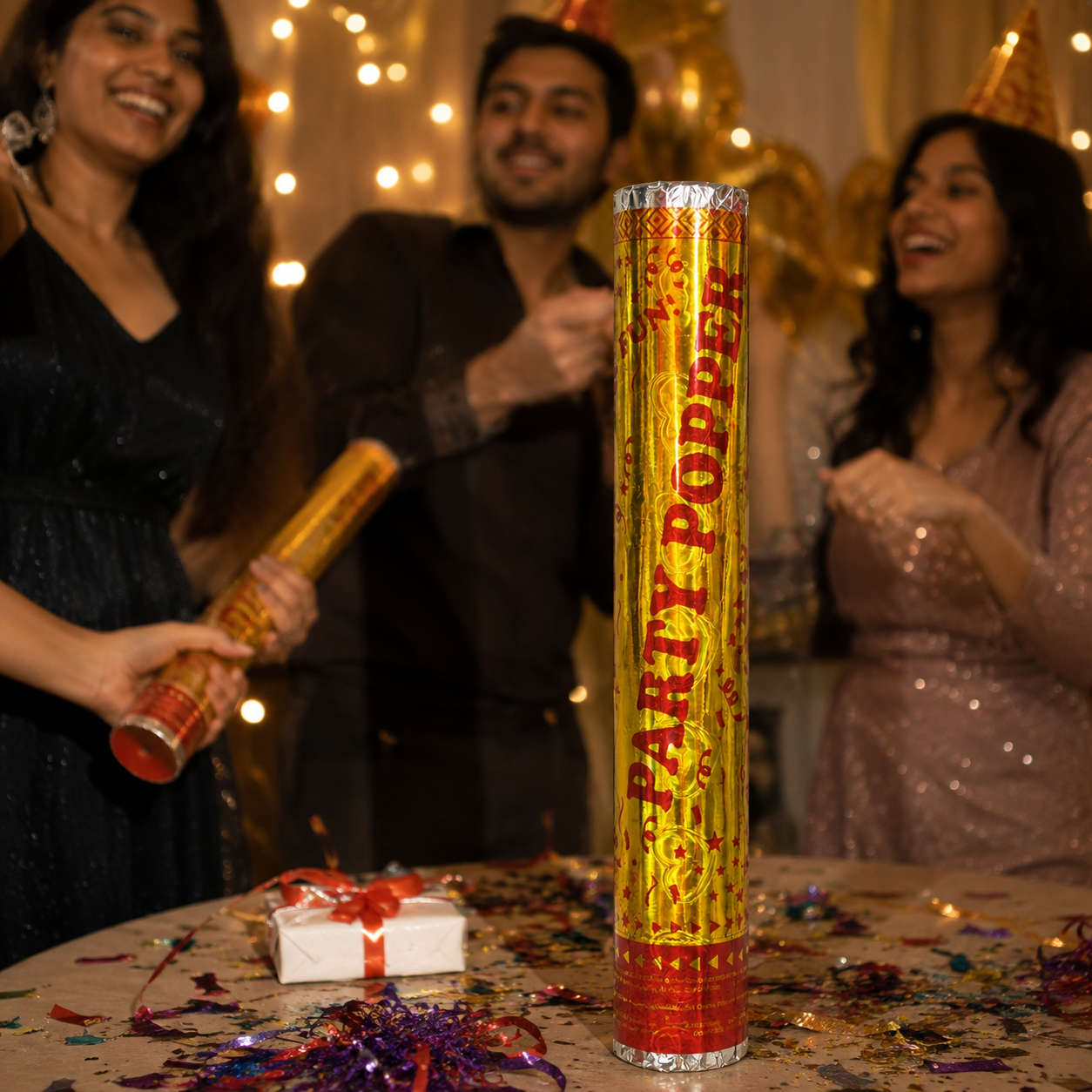 Golden Party Popper Confetti Cannon – Metallic Celebration Popper