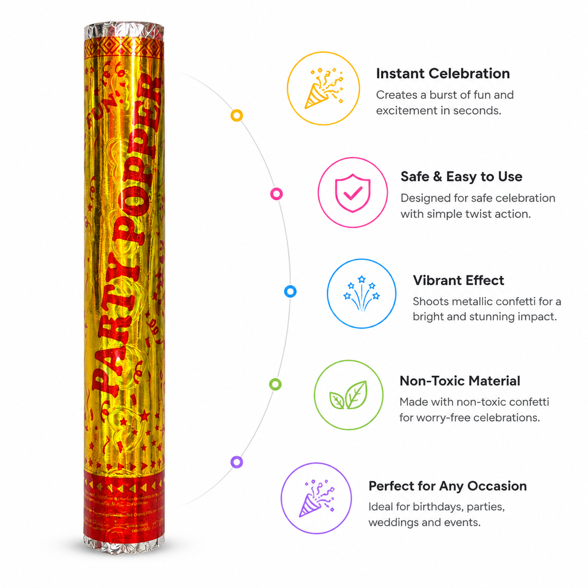 Golden Party Popper Confetti Cannon – Metallic Celebration Popper