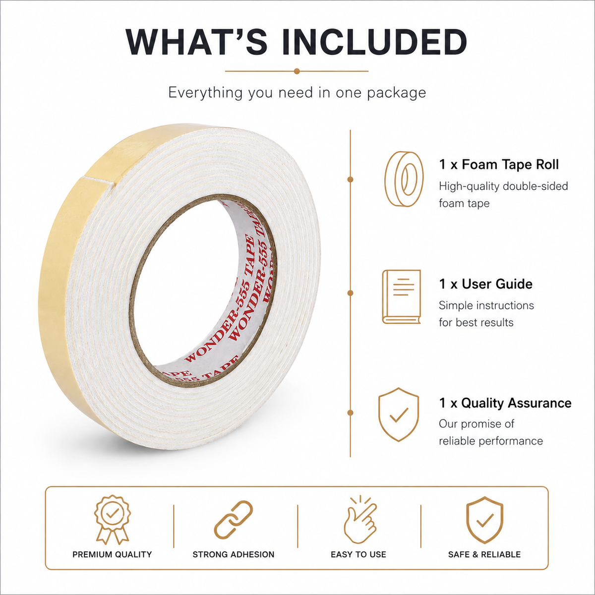 Double Sided Foam Adhesive Tape Roll – Strong Self Adhesive Mounting Tape for Party Decoration